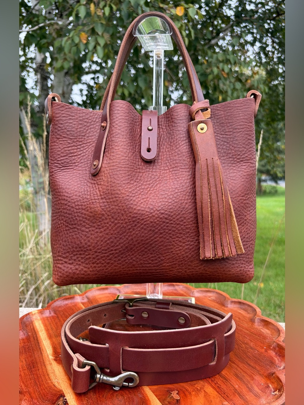 Go Forth Goods Avery Saddle Brown Leather Tote Bag Mini Crossbody Like New - Picture 17 of 17